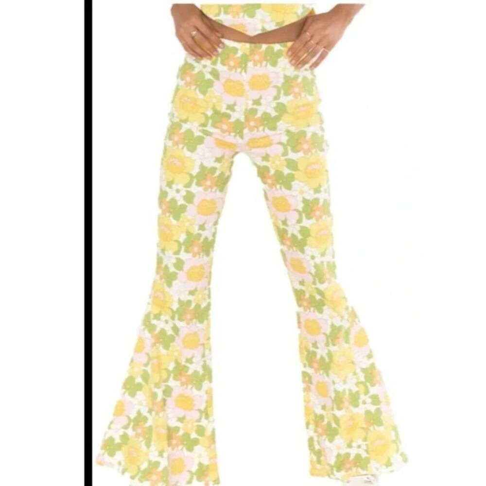 Show Me Your‎ Mumu Berkeley Bells Retro Floral Jeans Pants High Waist Flared LG